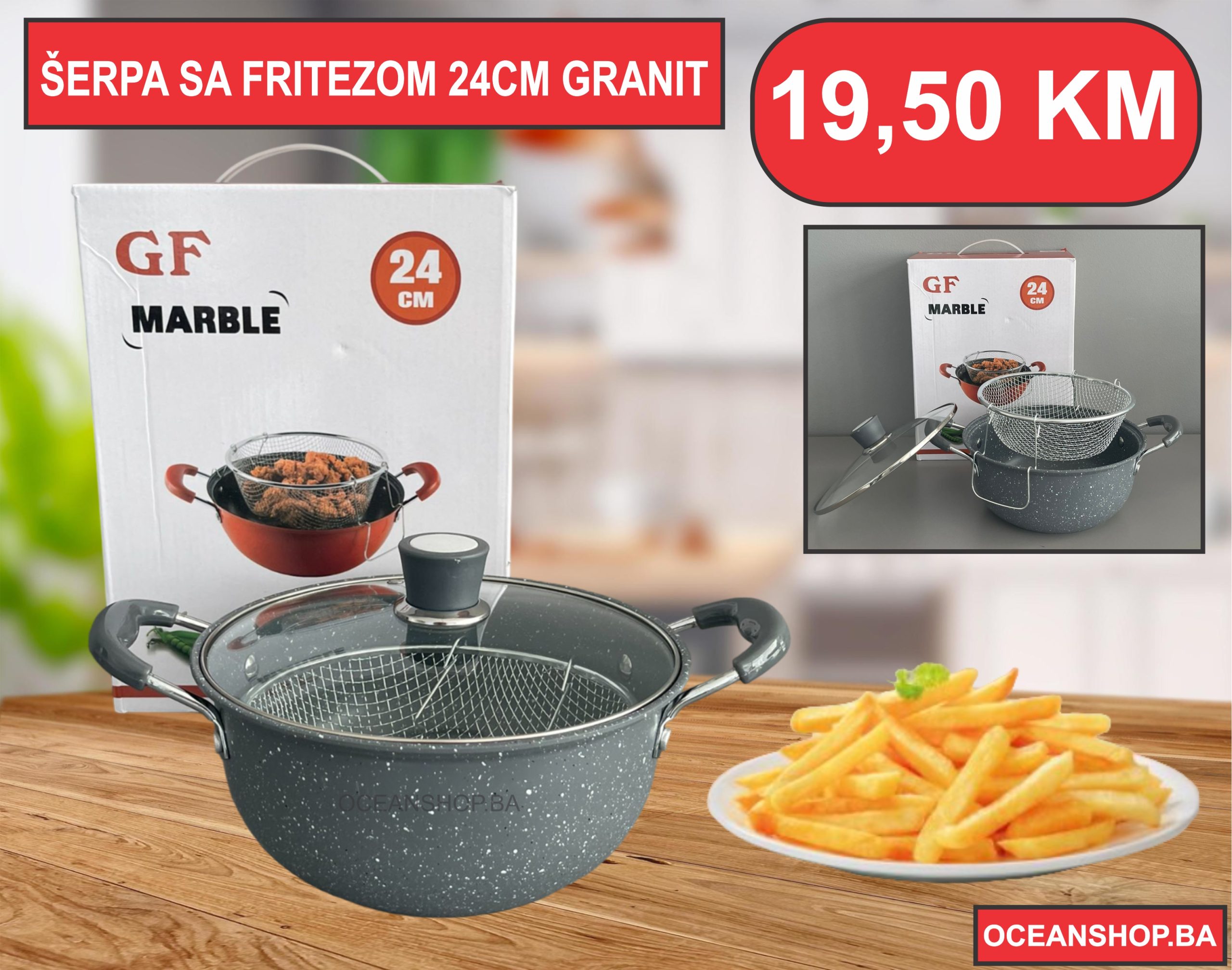 FRITEZA ŠERPA ŠERPA SA FRITEZOM 24CM GRANIT 1165-5 - Slika 1